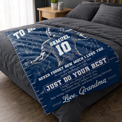 To My Grandson Never Forget Love You Football Player Helmet - Personalized Custom Blanket - GSN197_BLK