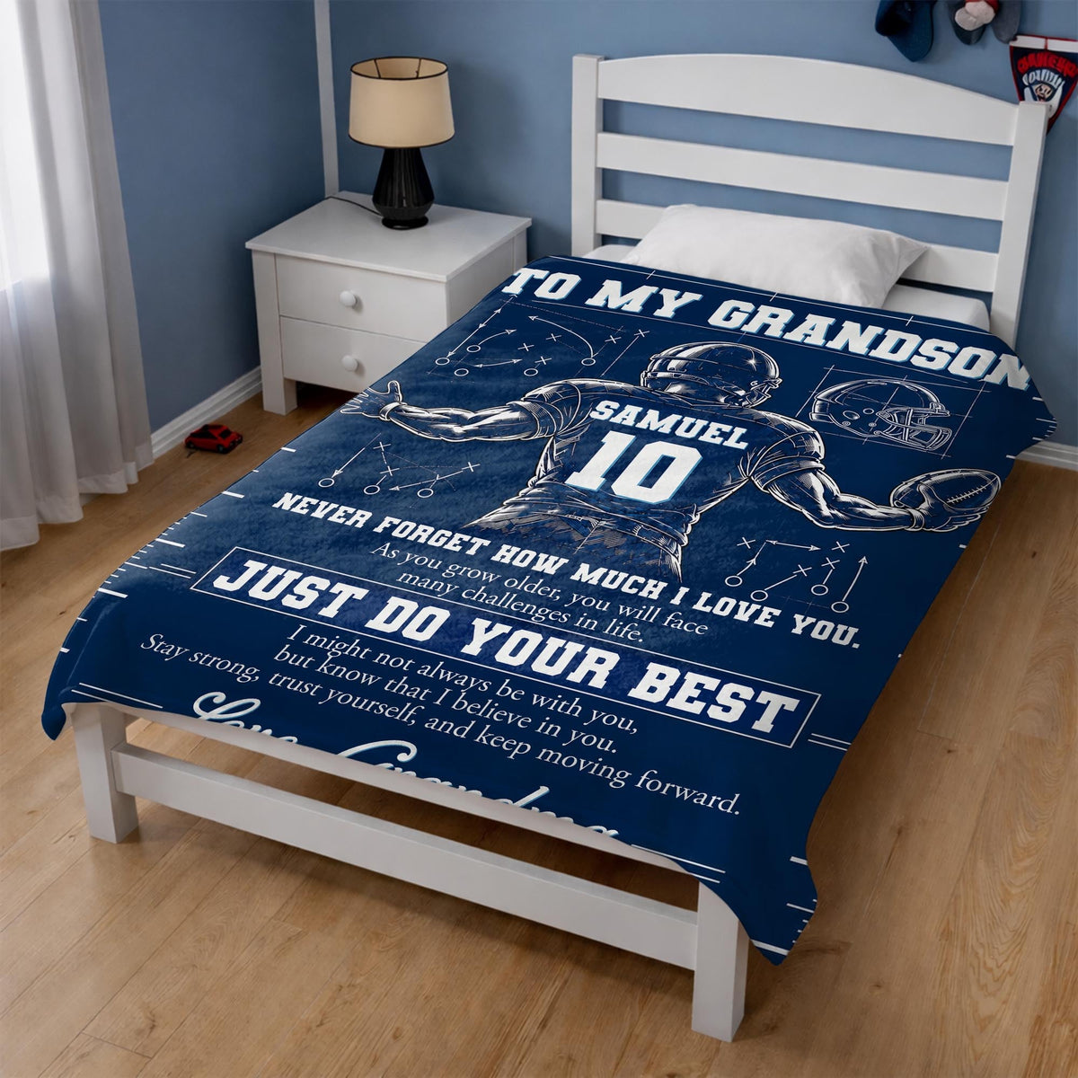 To My Grandson Never Forget Love You Football Player Helmet - Personalized Custom Blanket - GSN197_BLK