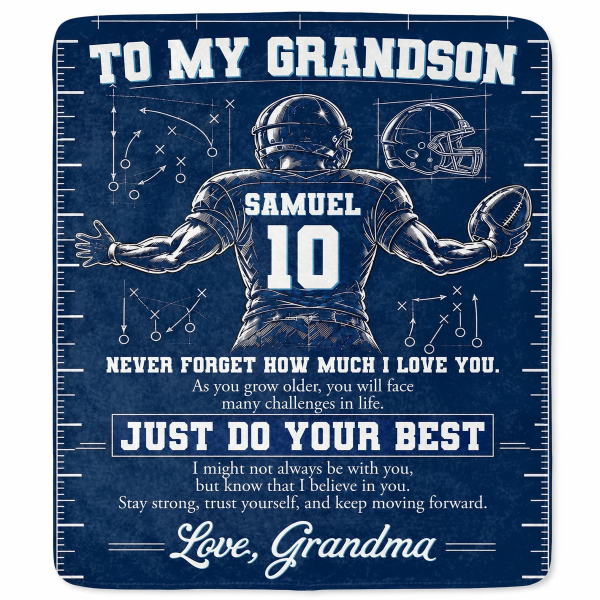To My Grandson Never Forget Love You Football Player Helmet - Personalized Custom Blanket - GSN197_BLK