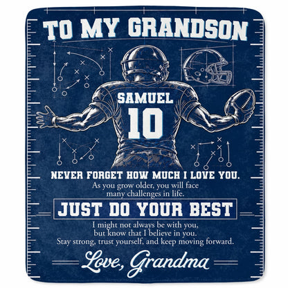 To My Grandson Never Forget Love You Football Player Helmet - Personalized Custom Blanket - GSN197_BLK