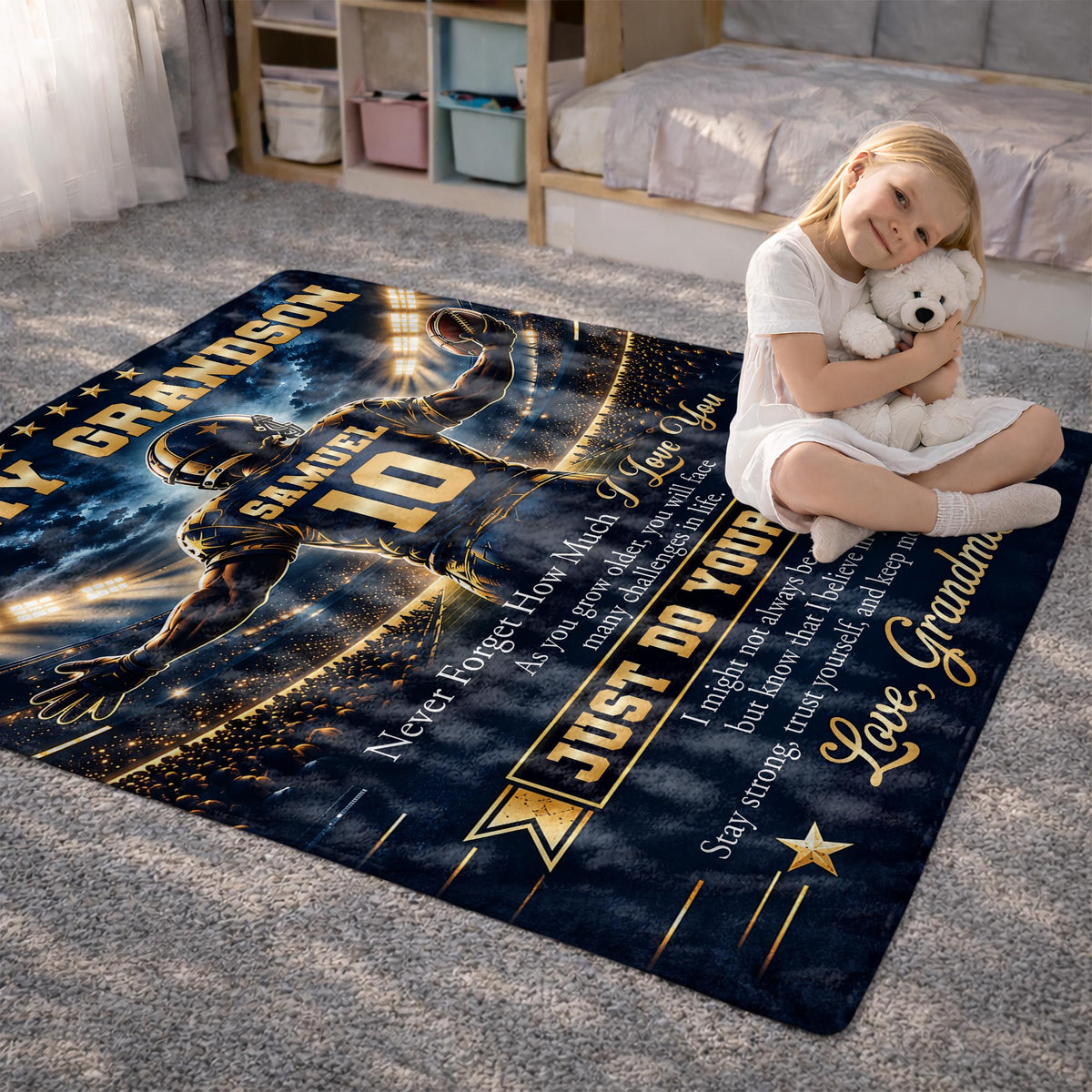 To My Grandson Never Forget Just Do Your Best Football Player - Personalized Custom Blanket - GSN198_BLK