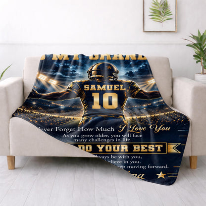 To My Grandson Never Forget Just Do Your Best Football Player - Personalized Custom Blanket - GSN198_BLK