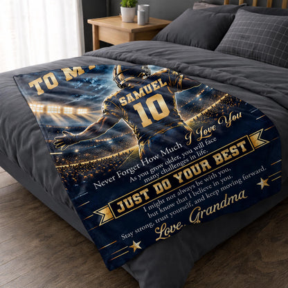 To My Grandson Never Forget Just Do Your Best Football Player - Personalized Custom Blanket - GSN198_BLK