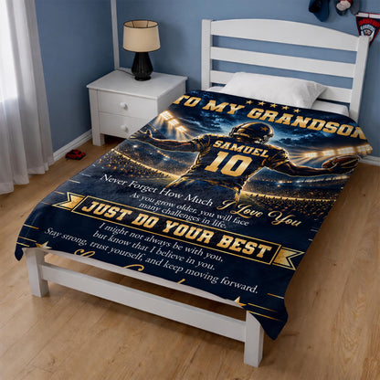 To My Grandson Never Forget Just Do Your Best Football Player - Personalized Custom Blanket - GSN198_BLK