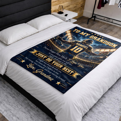 To My Grandson Never Forget Just Do Your Best Football Player - Personalized Custom Blanket - GSN198_BLK