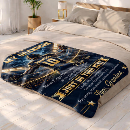 To My Grandson Never Forget Just Do Your Best Football Player - Personalized Custom Blanket - GSN198_BLK