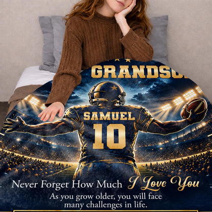 To My Grandson Never Forget Just Do Your Best Football Player - Personalized Custom Blanket - GSN198_BLK