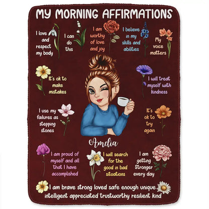Personalized Morning Affirmations Throw Blanket, Start Your Day With Confidence and A Cozy Hug