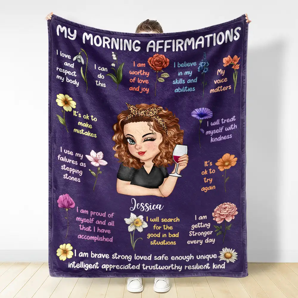 Personalized Morning Affirmations Throw Blanket, Start Your Day With Confidence and A Cozy Hug