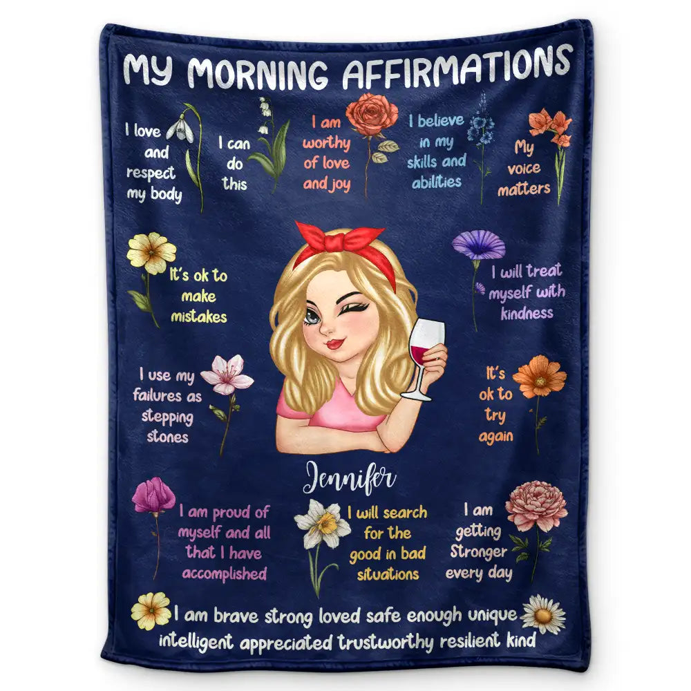 Personalized Morning Affirmations Throw Blanket, Start Your Day With Confidence and A Cozy Hug