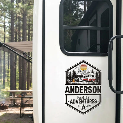 Custom RV Camper Family Adventure Sticker Decal - Mountain Camping Design Gift for Travelers