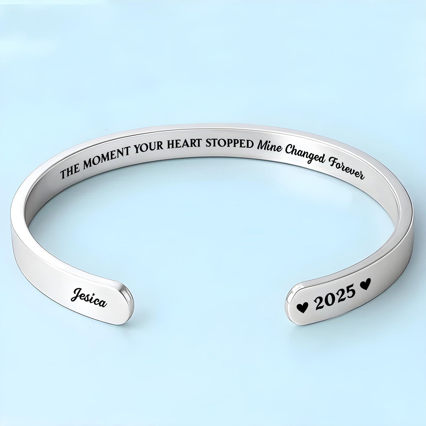The Moment Your Heart Stopped, Heart Cuff Bracelet - Personalized Custom Bracelet Cuff - HME348_BCUF