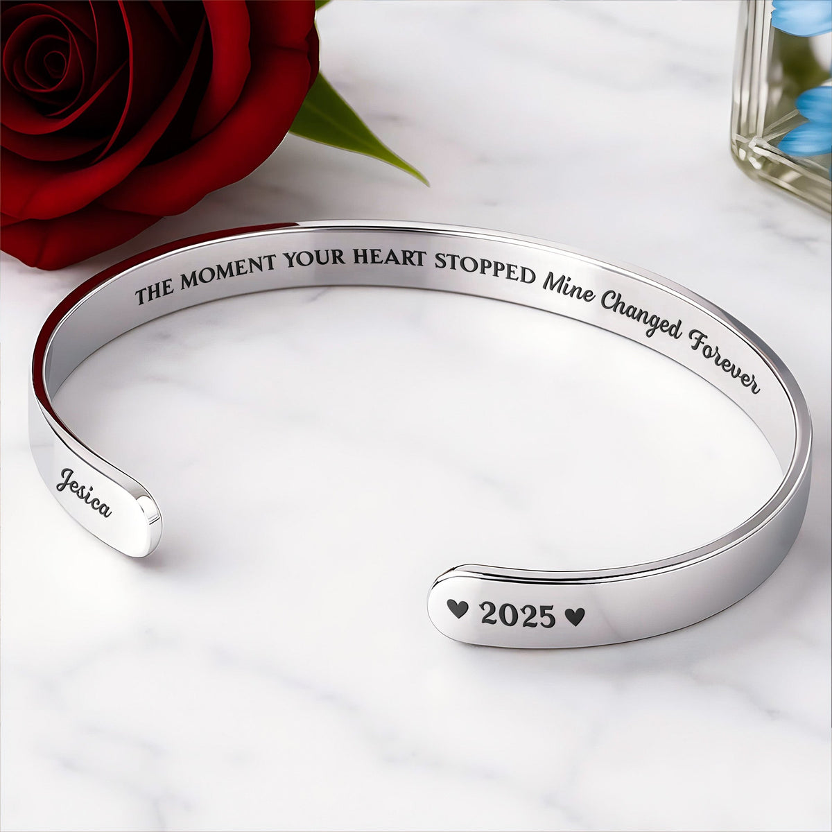 The Moment Your Heart Stopped, Heart Cuff Bracelet - Personalized Custom Bracelet Cuff - HME348_BCUF