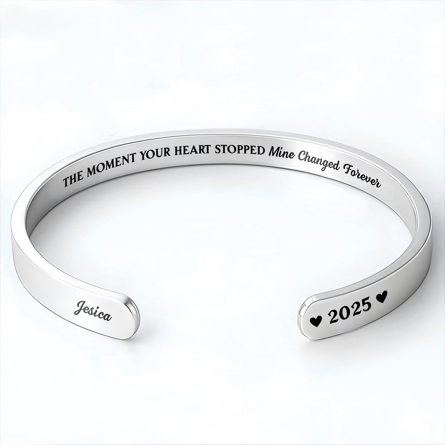The Moment Your Heart Stopped, Heart Cuff Bracelet - Personalized Custom Bracelet Cuff - HME348_BCUF