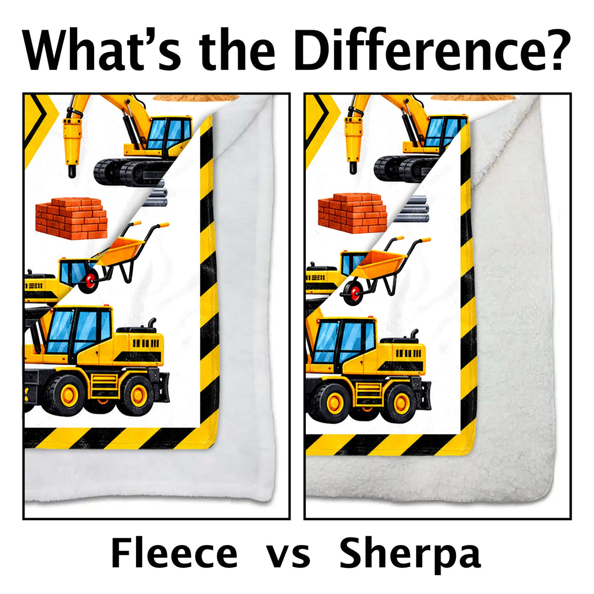 Caution Construction Vehicles With Excavator Crane And Dump Truck - Personalized Custom Blanket - HOB650_BLK