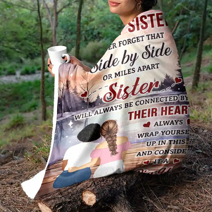 Side by Side in Heart, No Matter How Far Apart – Personalized Sisters Blanket, Custom Names & Characters Hug Gift