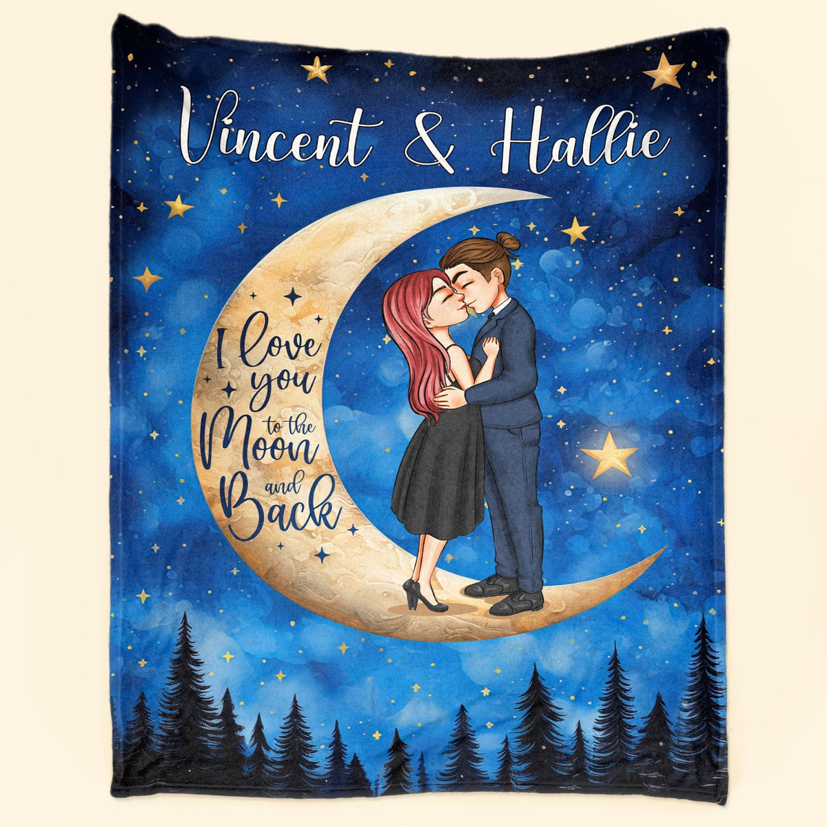 "I Love You To The Moon And Back" Personalized Couple Throw Blanket, Romantic Custom Gift For Lovers
