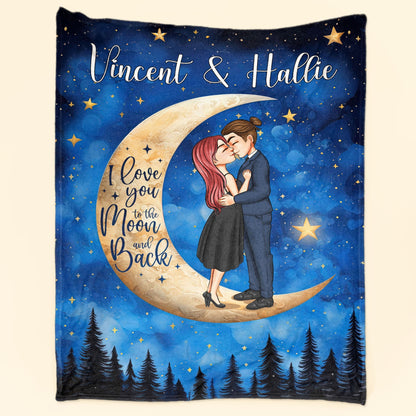 "I Love You To The Moon And Back" Personalized Couple Throw Blanket, Romantic Custom Gift For Lovers