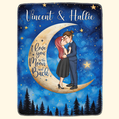 "I Love You To The Moon And Back" Personalized Couple Throw Blanket, Romantic Custom Gift For Lovers