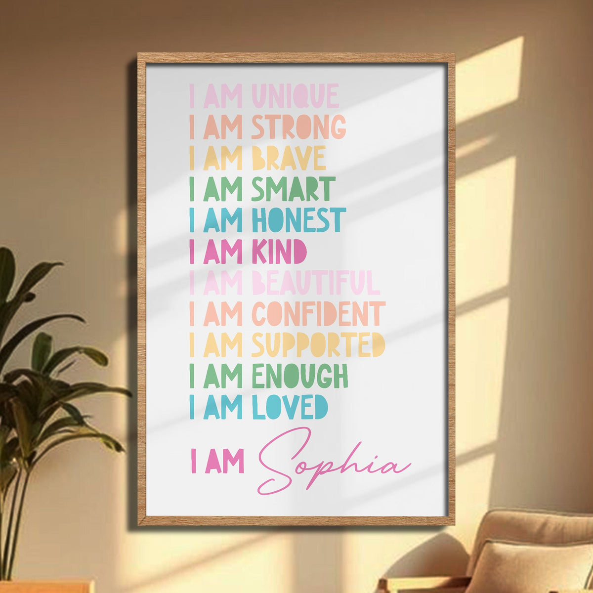 Little Heart, Big Confidence – Personalized Kids Affirmation Wall Art with Black Frame, Inspirational Poster for Brave, Strong & Unique Children
