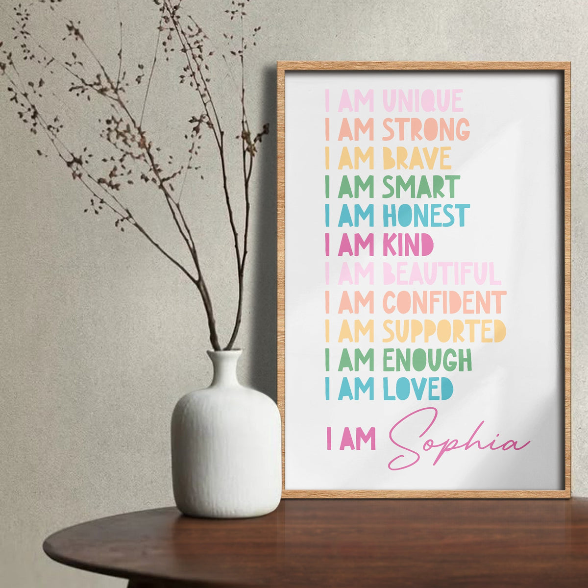 Little Heart, Big Confidence – Personalized Kids Affirmation Wall Art with Black Frame, Inspirational Poster for Brave, Strong & Unique Children