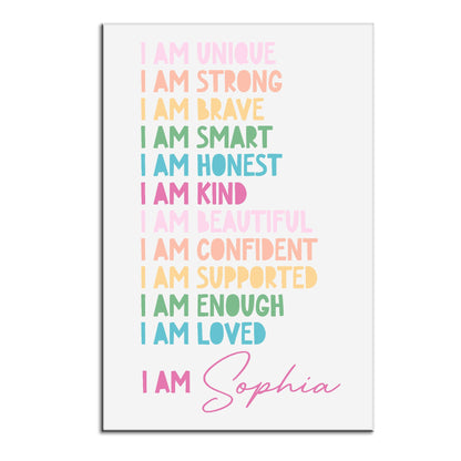 Little Heart, Big Confidence – Personalized Kids Affirmation Wall Art with Black Frame, Inspirational Poster for Brave, Strong & Unique Children