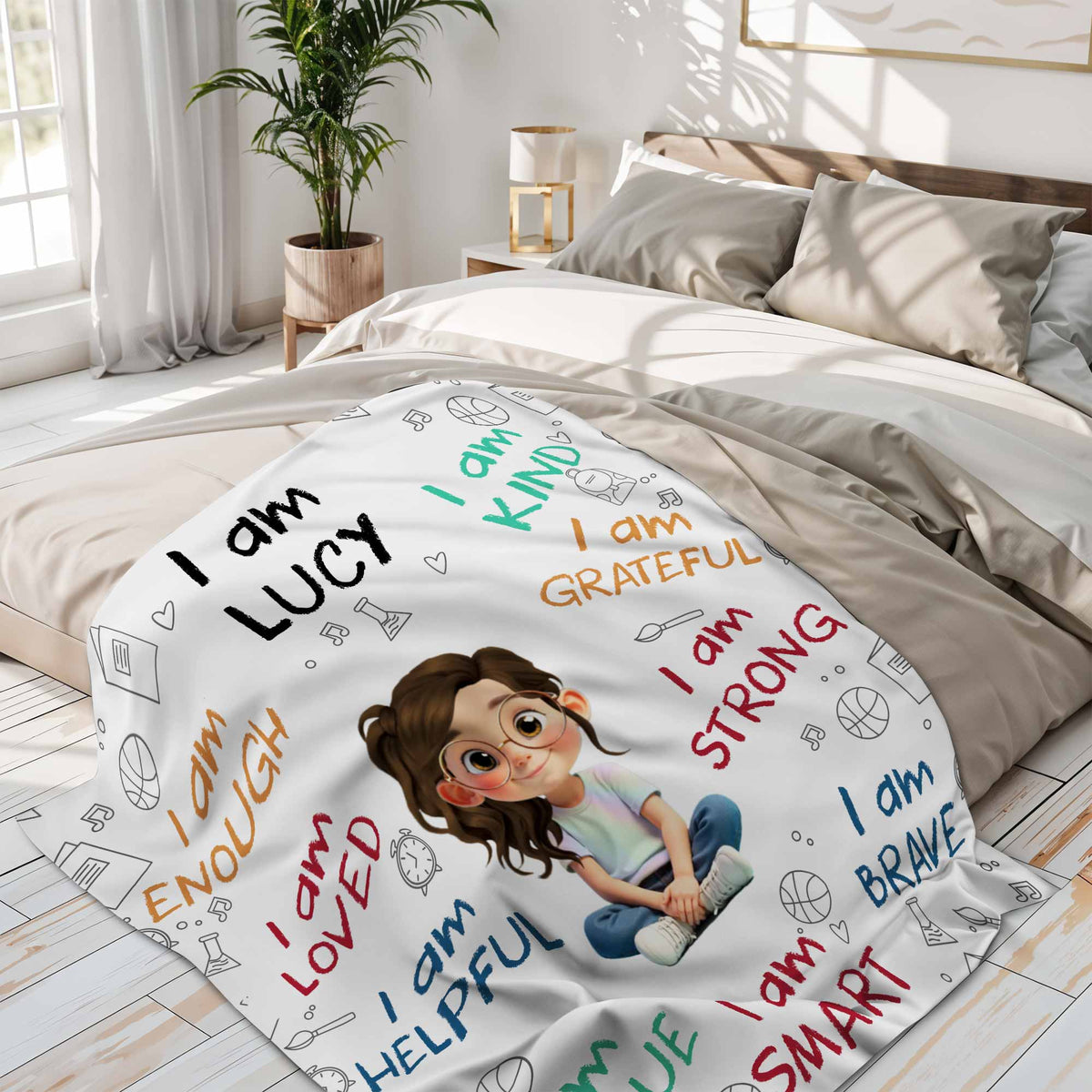 Little One, You Are Strong, Brave & Unique – Personalized Baby & Kids Affirmation Blanket, Custom Boy or Girl Character