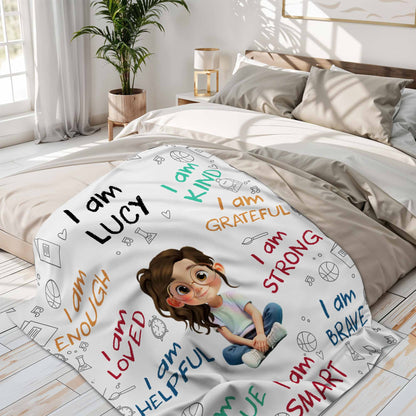 Little One, You Are Strong, Brave & Unique – Personalized Baby & Kids Affirmation Blanket, Custom Boy or Girl Character