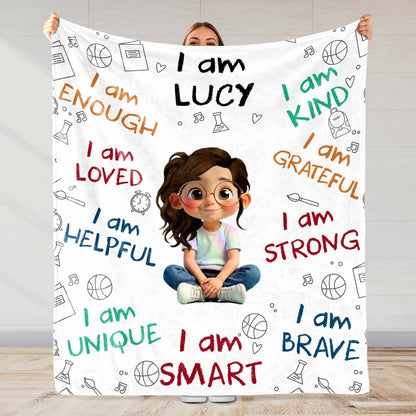 Little One, You Are Strong, Brave & Unique – Personalized Baby & Kids Affirmation Blanket, Custom Boy or Girl Character