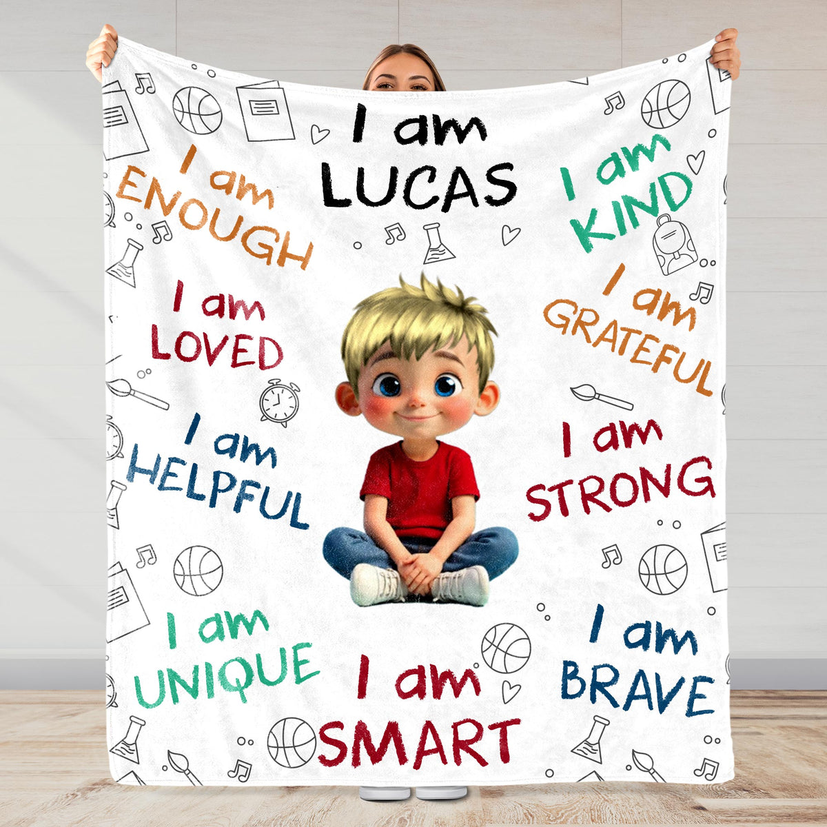 Little One, You Are Strong, Brave & Unique – Personalized Baby & Kids Affirmation Blanket, Custom Boy or Girl Character