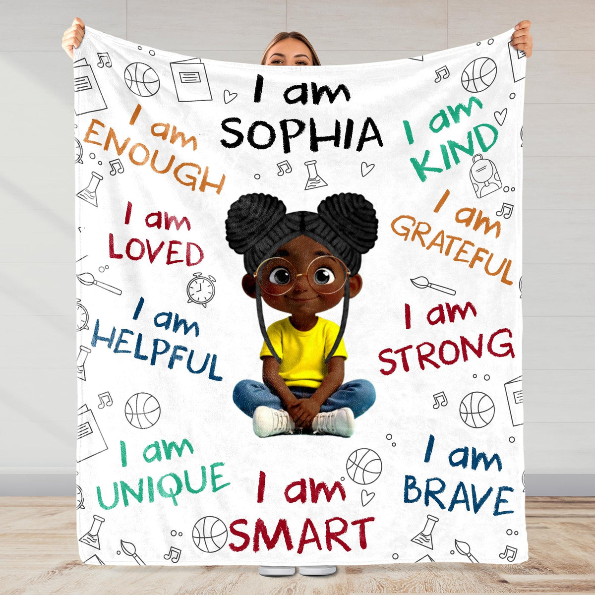 Little One, You Are Strong, Brave & Unique – Personalized Baby & Kids Affirmation Blanket, Custom Boy or Girl Character