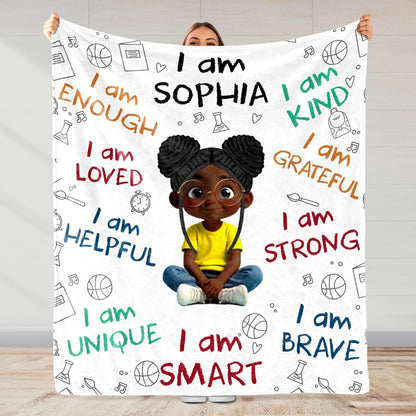 Little One, You Are Strong, Brave & Unique – Personalized Baby & Kids Affirmation Blanket, Custom Boy or Girl Character
