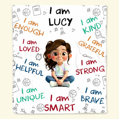 Little One, You Are Strong, Brave & Unique – Personalized Baby & Kids Affirmation Blanket, Custom Boy or Girl Character