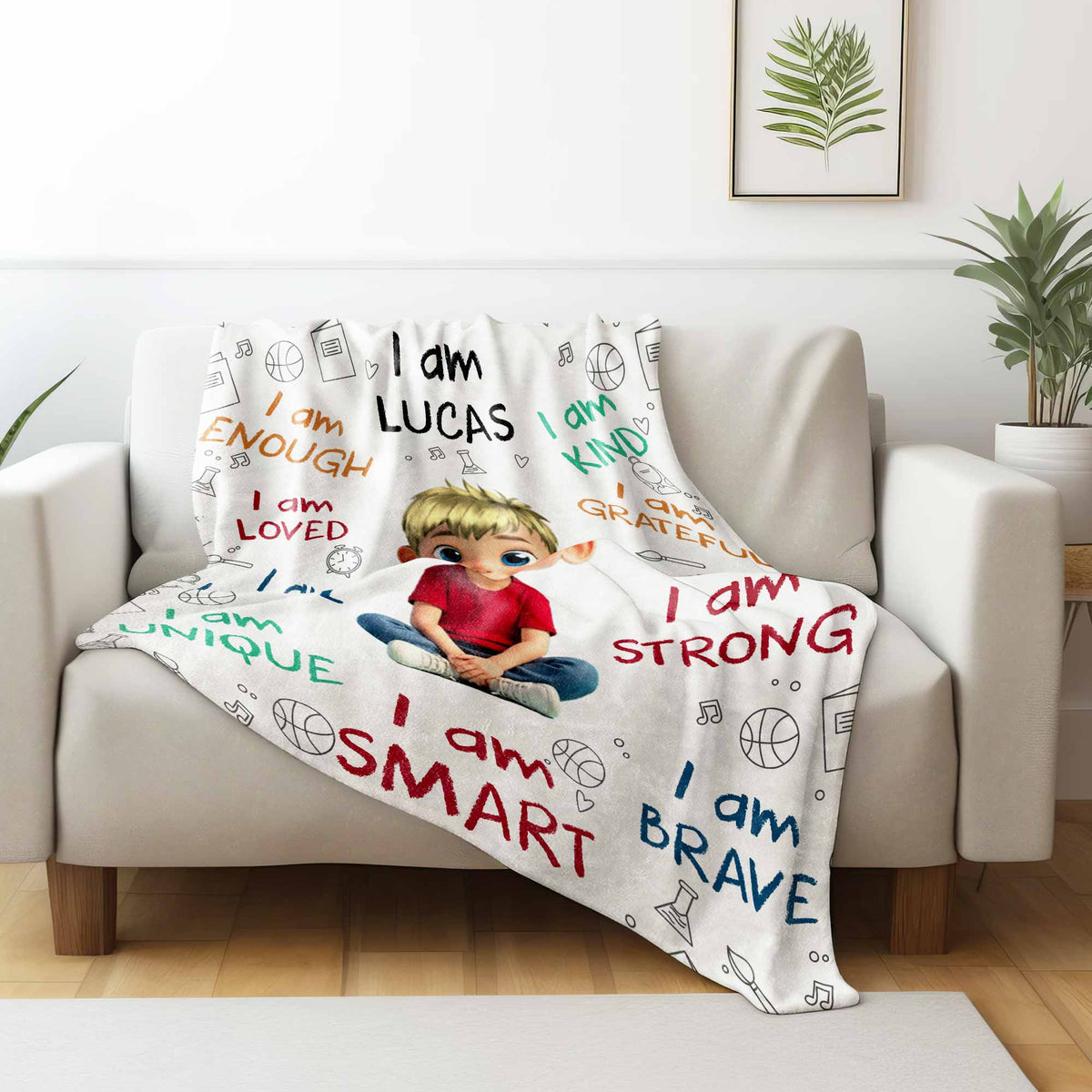 Little One, You Are Strong, Brave & Unique – Personalized Baby & Kids Affirmation Blanket, Custom Boy or Girl Character