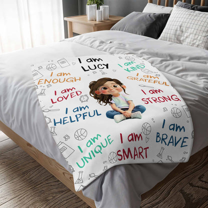 Little One, You Are Strong, Brave & Unique – Personalized Baby & Kids Affirmation Blanket, Custom Boy or Girl Character