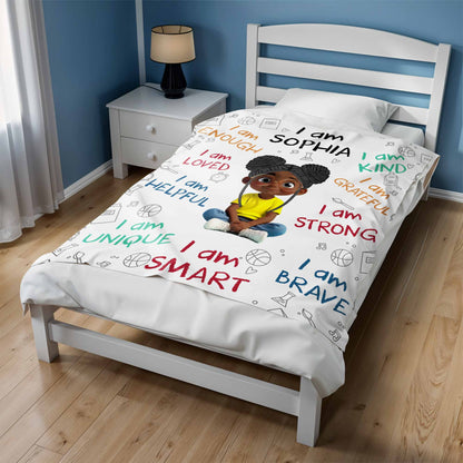 Little One, You Are Strong, Brave & Unique – Personalized Baby & Kids Affirmation Blanket, Custom Boy or Girl Character