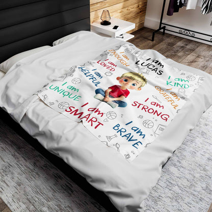 Little One, You Are Strong, Brave & Unique – Personalized Baby & Kids Affirmation Blanket, Custom Boy or Girl Character