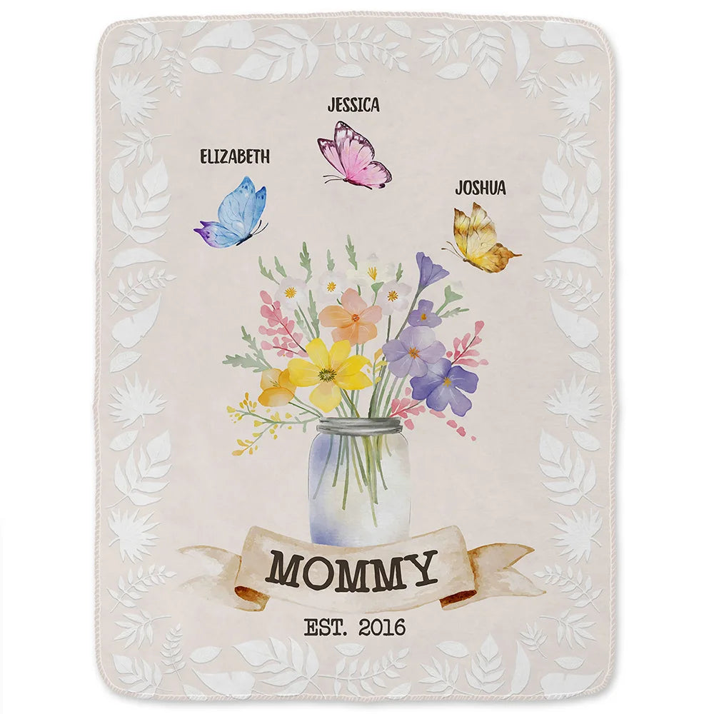 Personalized Grandma Est. Blanket w/ Grandkids - Fleece & Sherpa