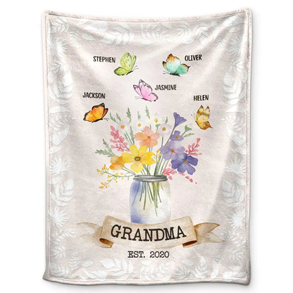 Personalized Grandma Est. Blanket w/ Grandkids - Fleece & Sherpa