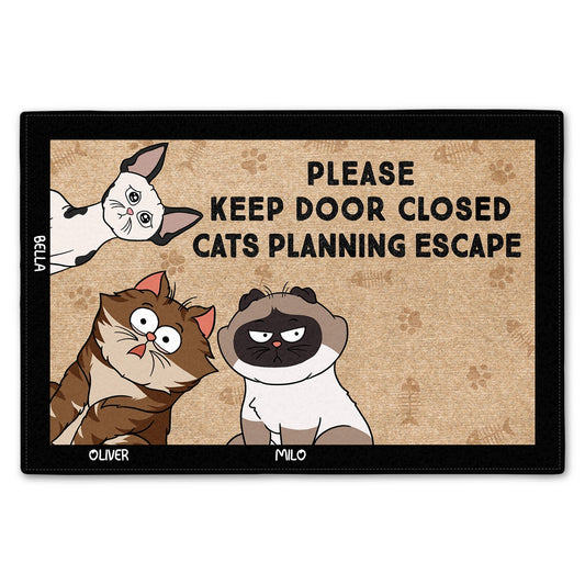 Tiny Paws, Big Escape Plans – Personalized Funny Cat Doormat, Custom Cat Characters & Names Welcome Mat for Cat Lovers