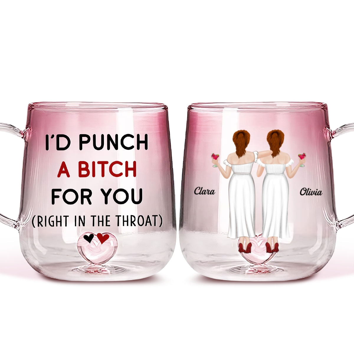 Custom Best Friend, Christmas & Birthday Friendship Keepsake Gift • Punch For You - Personalized Pink Gradient Glass Mug