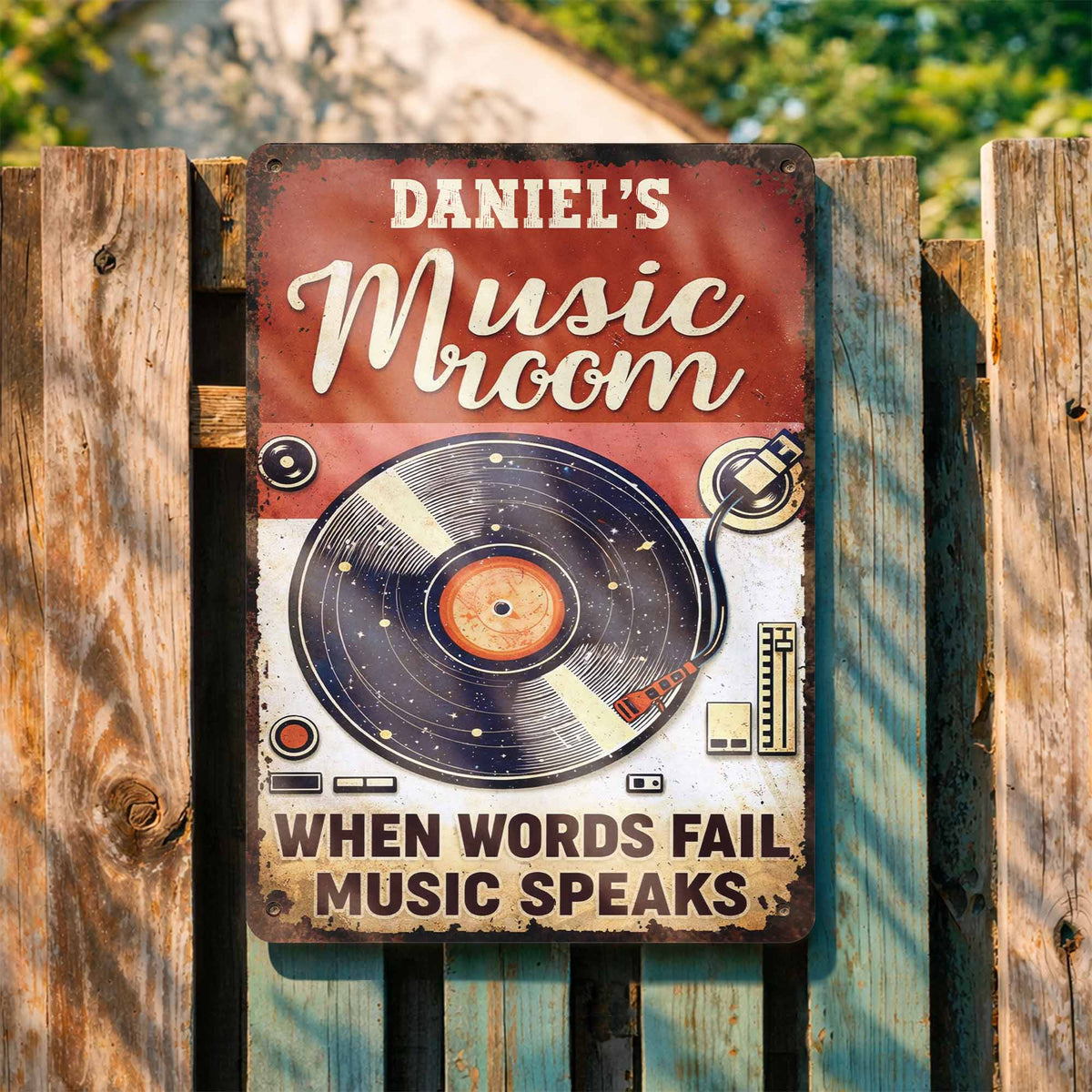 Where Words End, Music Begins – Personalized Vinyl Record Metal Sign, Custom Name Music Room Wall Decor