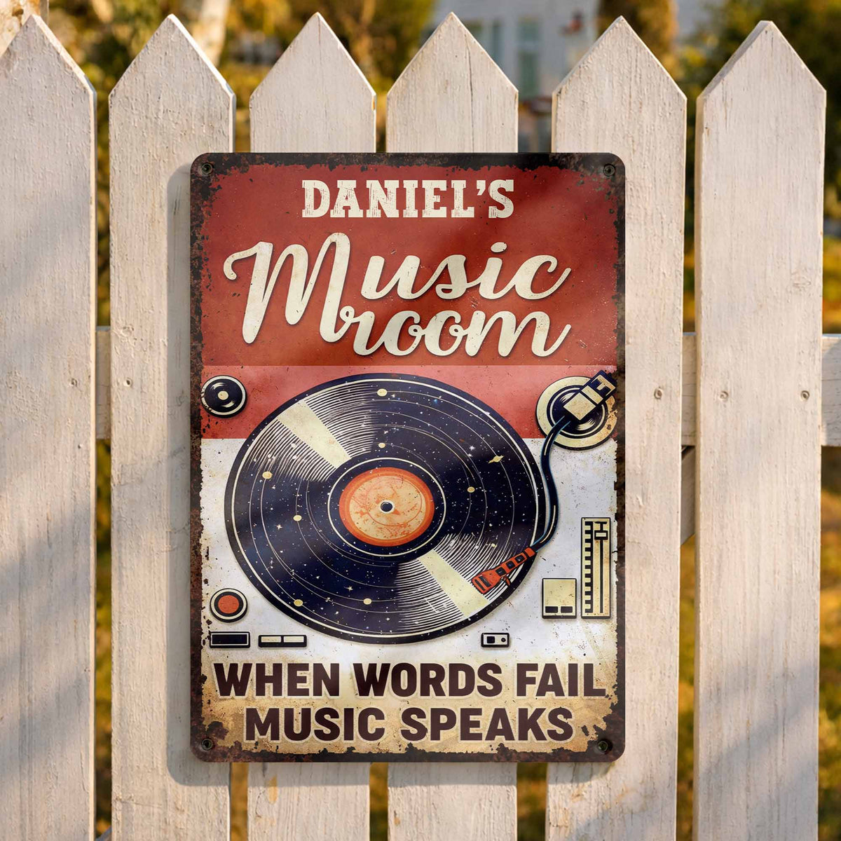 Where Words End, Music Begins – Personalized Vinyl Record Metal Sign, Custom Name Music Room Wall Decor
