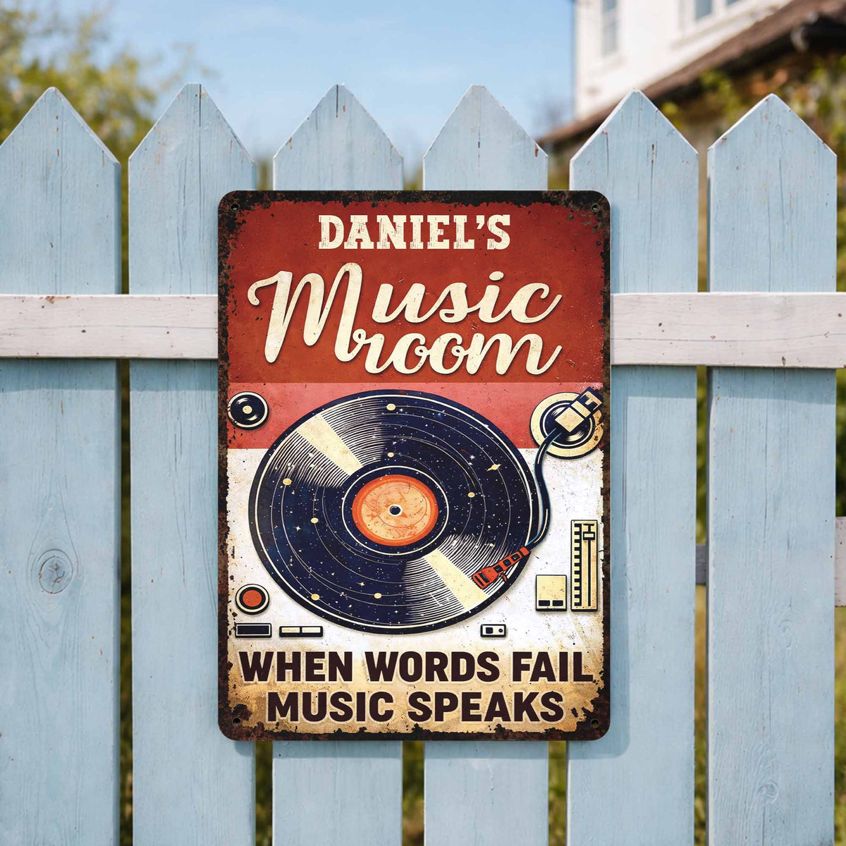 Where Words End, Music Begins – Personalized Vinyl Record Metal Sign, Custom Name Music Room Wall Decor