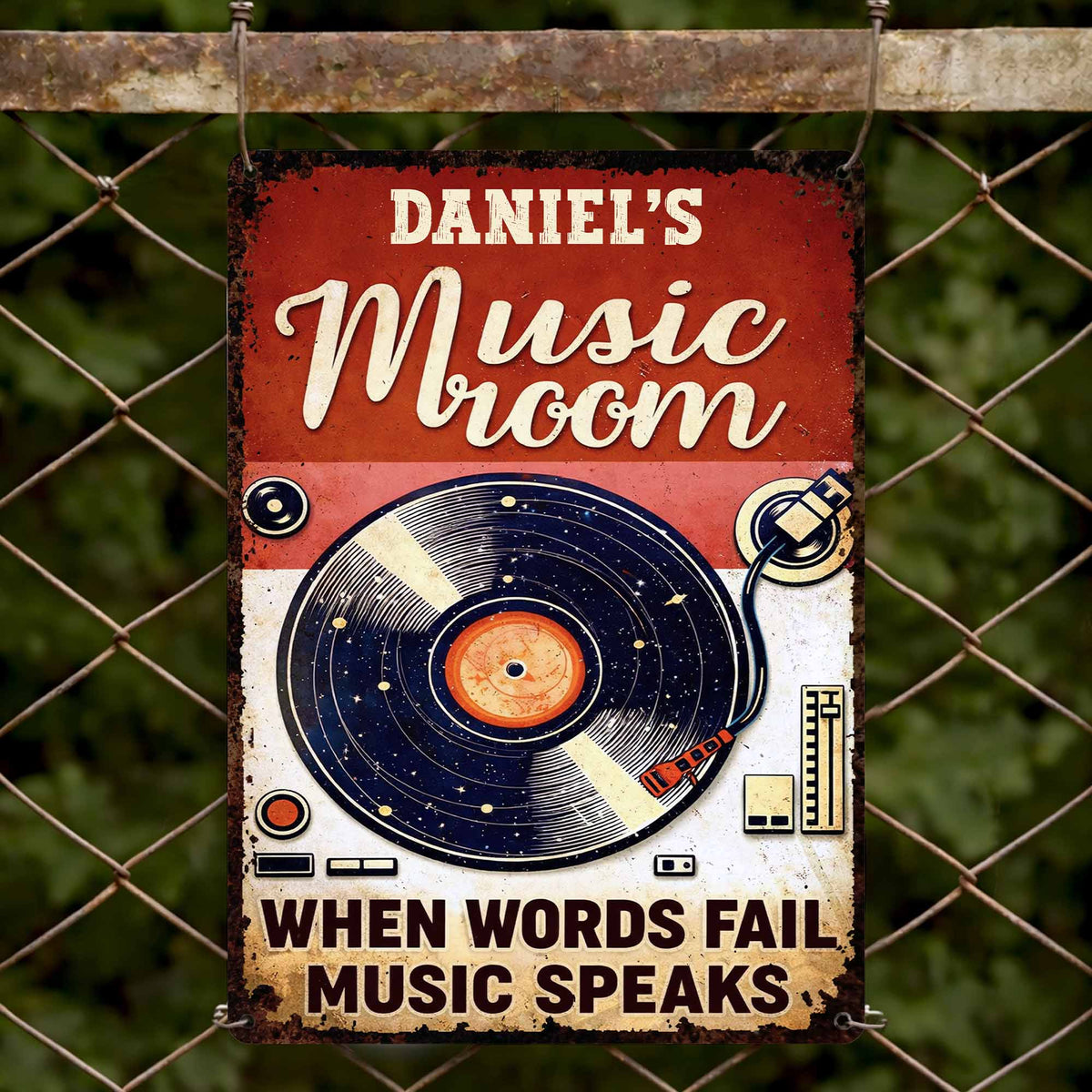 Where Words End, Music Begins – Personalized Vinyl Record Metal Sign, Custom Name Music Room Wall Decor