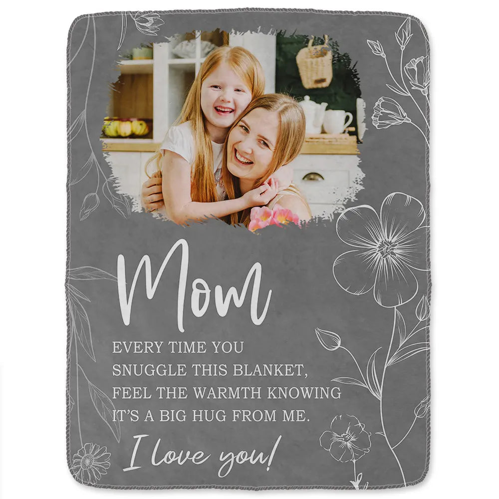 Personalized Photo Blanket for Mom & Grandma: 'A Big Hug From Me' Keepsake Gift