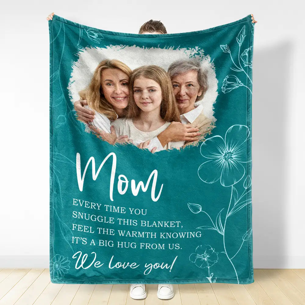 Personalized Photo Blanket for Mom & Grandma: 'A Big Hug From Me' Keepsake Gift