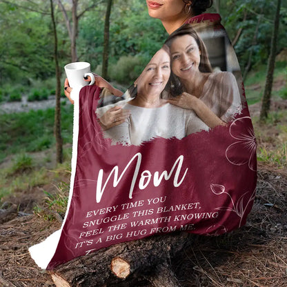 Personalized Photo Blanket for Mom & Grandma: 'A Big Hug From Me' Keepsake Gift