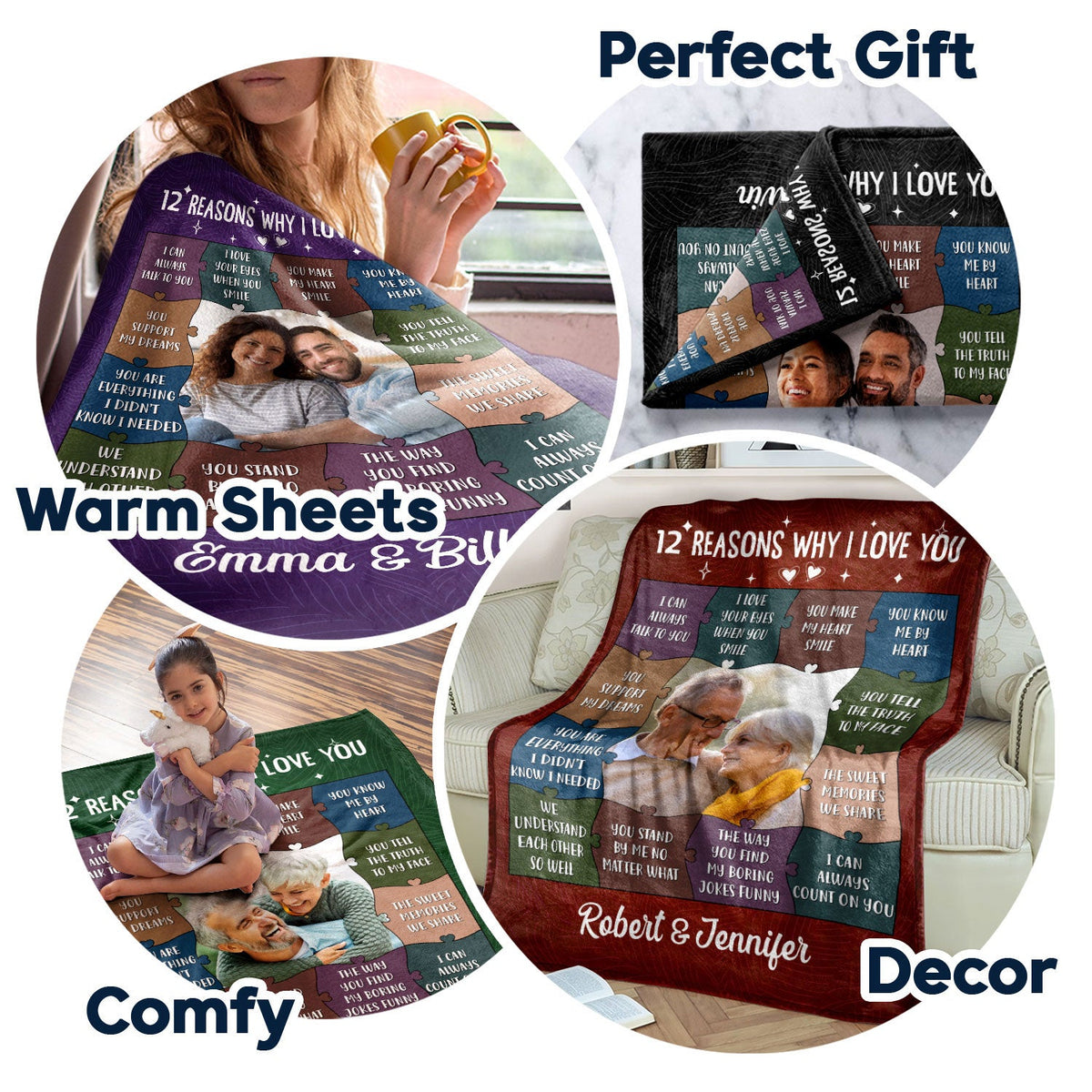 Heartfelt Personalized '12 Reasons Why I Love You' Photo Blanket