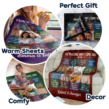 Heartfelt Personalized '12 Reasons Why I Love You' Photo Blanket